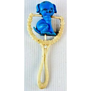 Vintage Plastic Baby Rattle with Blue Puppy DISPLAY ONLY